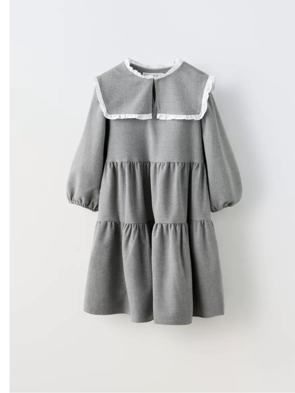 Zara Grey Tiered Dress with White Trimmed Sailor Collar